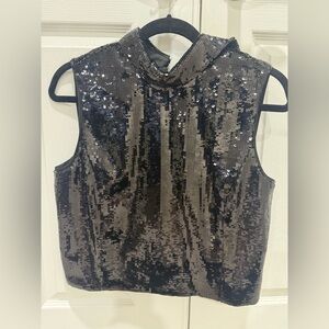 Theory Black Sequin Sleeveless Blouse
